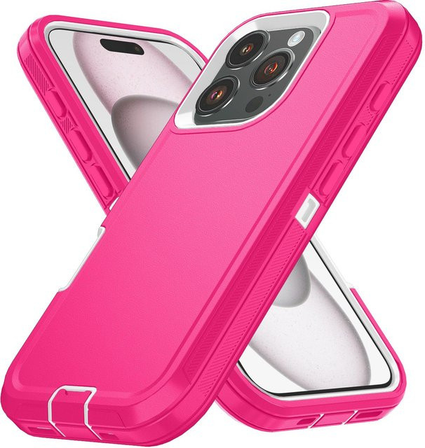 Stoßfeste Rüstungs-Defender Handyhülle von Yiran bag mit Ständer aus hartem PC und TPU für iPhone 16 15 14 13 12 Pro Max Mini Plus in Transparent oder Pink - Bild 1