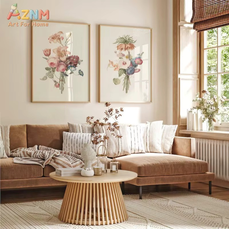AZNM Vintage Wandkunst auf Leinwand mit botanischem Blumenstrauß als florales Aquarellgemälde in Multicolour ohne Rahmen - Bild 2