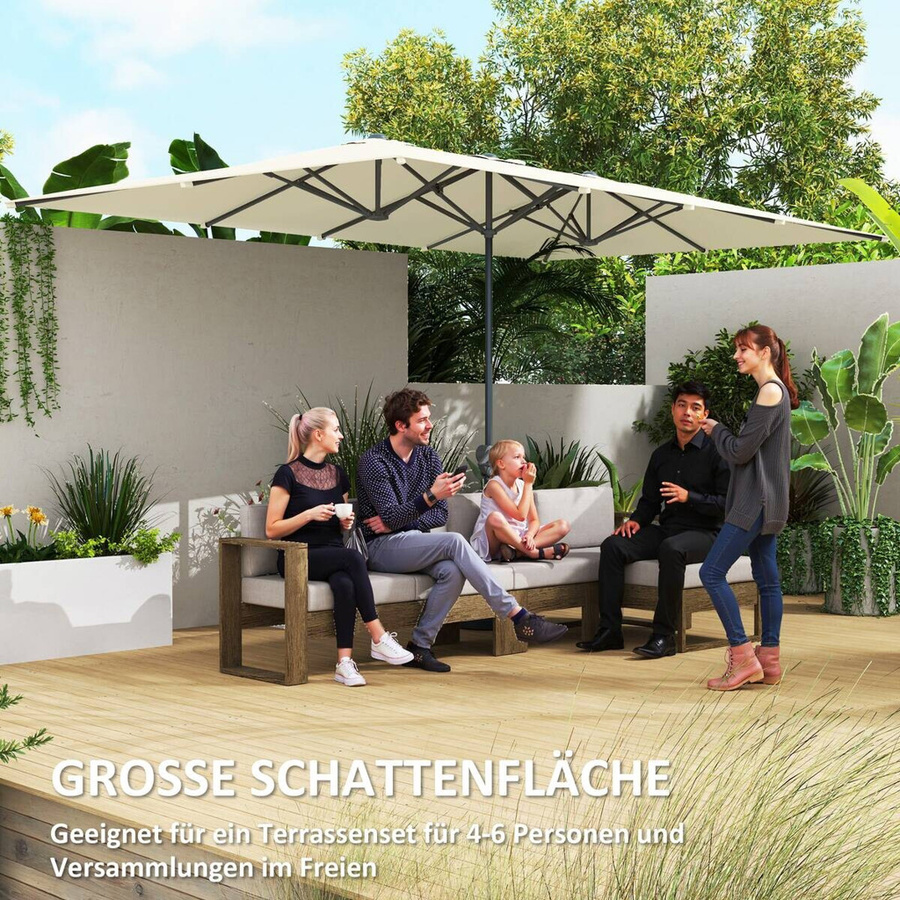 Outsunny Doppelsonnenschirm mit Kurbel in Cremeweiß aus Aluminium mit UV-Schutz 50+ B/H/L: 451 x 264 x 264 cm - Bild 5