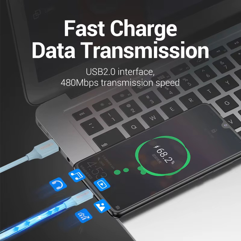 Vention USB-A auf USB-C Schnellladekabel PD60W Datenkabel in Blau - Bild 3