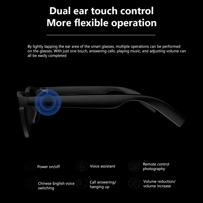 Lenovo Smart AI-Brille in Schwarz mit 8K HD Auflösung, Touch-Steuerung, Kameraaufnahme, Bluetooth-Anruffunktion, Sprachassistent und Echtzeit-Übersetzer - Bild 6