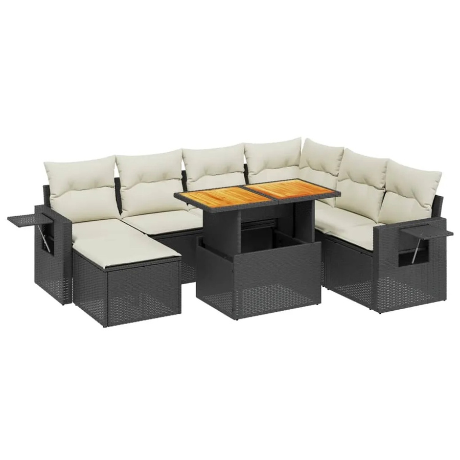 vidaXL 8-teilige Garten-Sofagarnitur in L-Form mit Kissen und Couchtisch, Schwarz, Poly-Rattan mit Metallrahmen - Bild 2