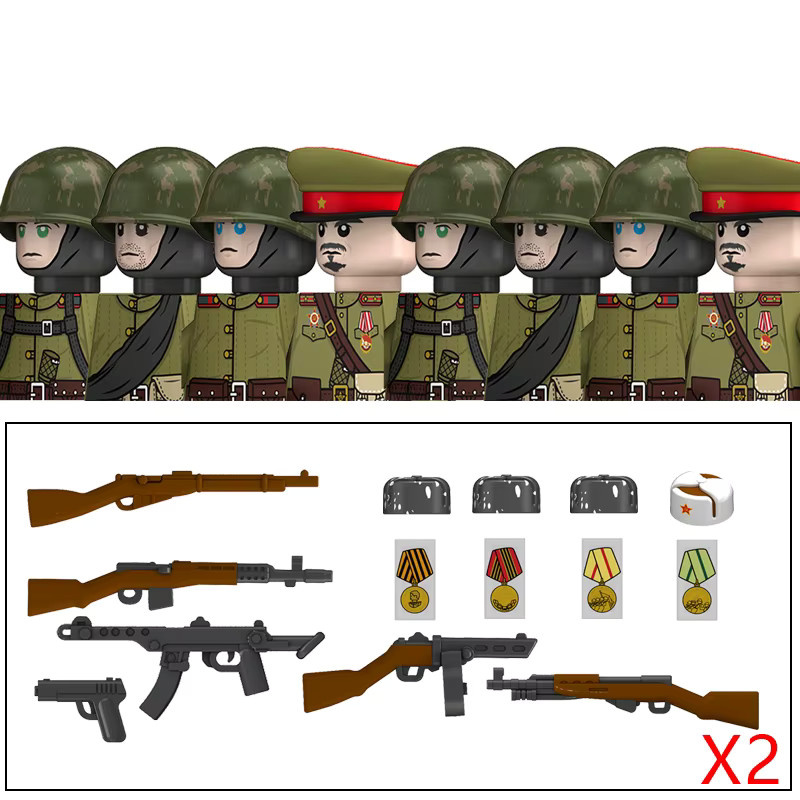 Brangdy Militär Bausteine Figuren Sowjetunion Armee Infanterie WW2 Soldaten Set in Multicolour - Bild 2