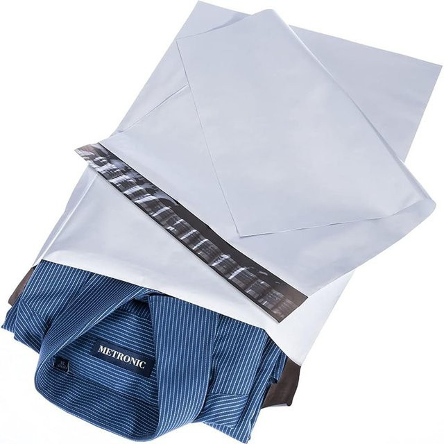 Wasserdichte und reißfeste Poly-Versandtaschen aus Kunststoff mit selbstklebendem Verschluss in Weiß und Gelb, B: 30,0 cm, H: 17,0 cm, T: 10,0 cm - Bild 1