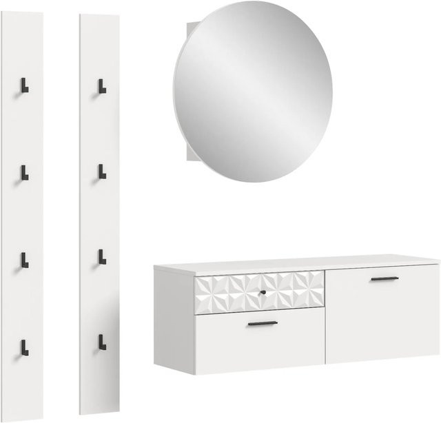 Inn.Furn Garderoben-Set Weiß Hochglanz mit Spiegel und Schuhschrank, Höhe: 172 cm - Bild 1