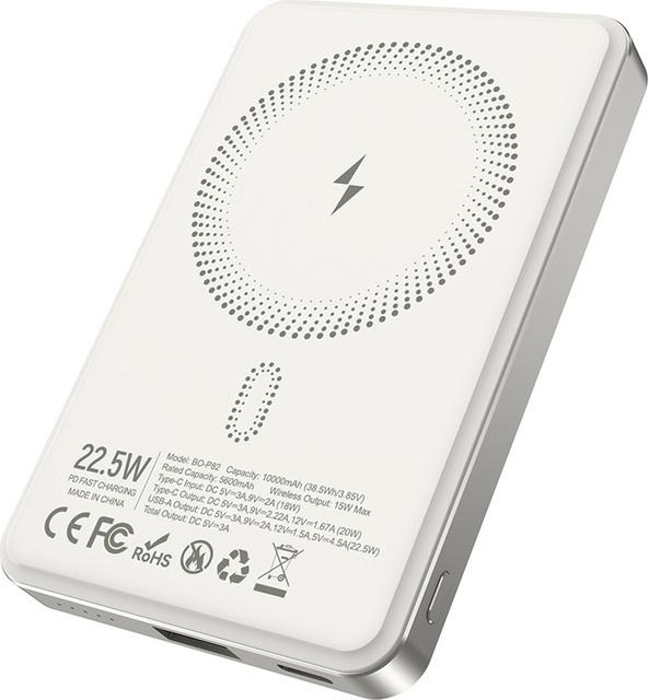 BWOO BO-P82 Kabellose Externe Batterie mit 10000mAh, 22,5W, PD + FQI, USB-C, Weiß - Bild 1
