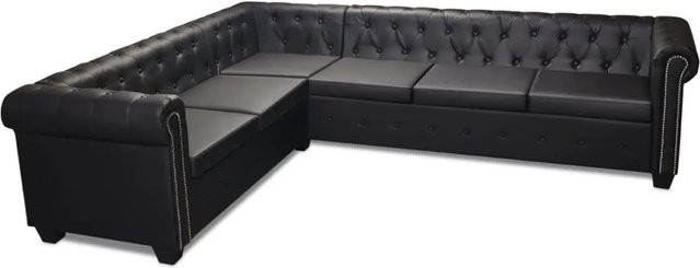 vidaXL Chesterfield Ecksofa 6-Sitzer in Schwarz aus Kunstleder mit Holzrahmen - Bild 1