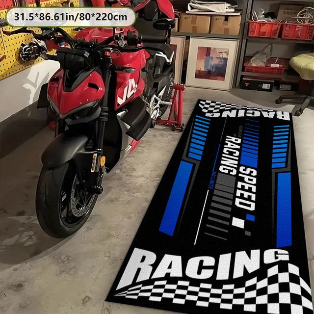 VIKAMA Motorrad-Bodenmatte im Racing-Style, rutschfester Garagenteppich für Innen- und Außenbereich, Multicolour - Bild 1