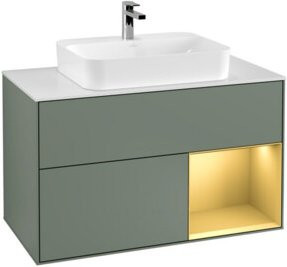 V&B Finion Waschtischunterschrank mit LED-Beleuchtung und Regalelement, Weiß lackiert, Breite: 100 cm - Bild 1