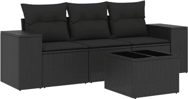 vidaXL 4-teilige Garten-Sofagarnitur aus Poly-Rattan mit Kissen in Schwarz - Bild 1
