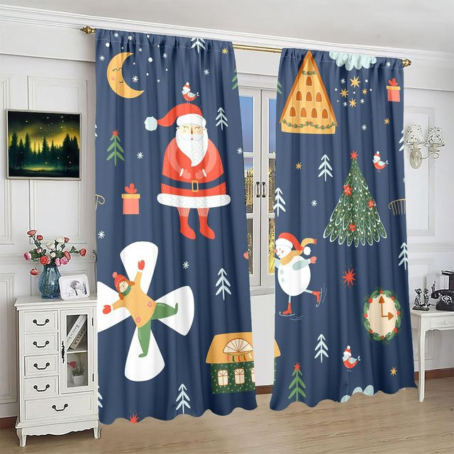 2er-Set Vorhänge mit Weihnachtsdruck aus Polyester in Grau, B/H: 76,2 x 165,1 cm - Bild 1