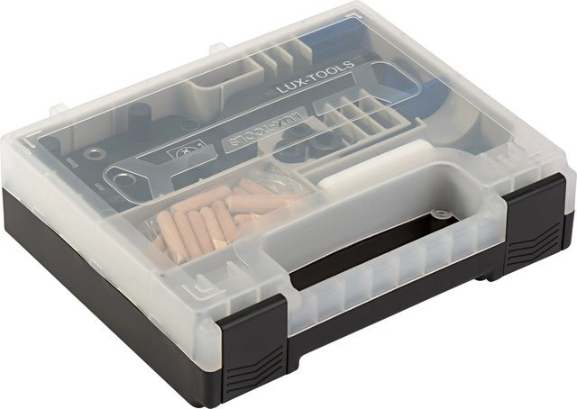 LUX-TOOLS Holzdübelbox mit 85 Holzdübeln aus Buche in transparenter Box - Bild 1
