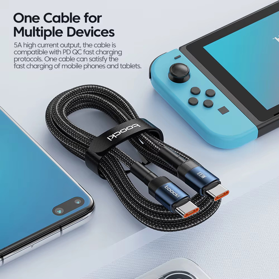 Toocki USB-C auf Typ-C Schnellladekabel 100W in Grün für iPhone, Samsung und Xiaomi - Bild 3