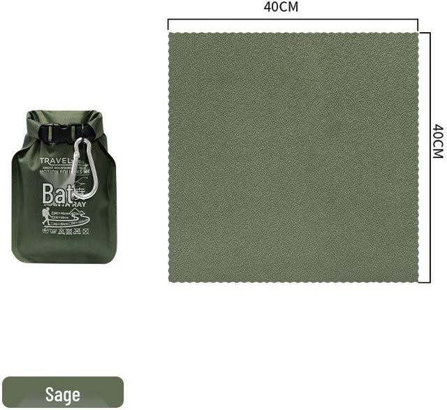 Pickerr Mikrofaserhandtuch mit wasserdichter Tasche, schnelltrocknend, Grün, 40 x 40 cm - Bild 1