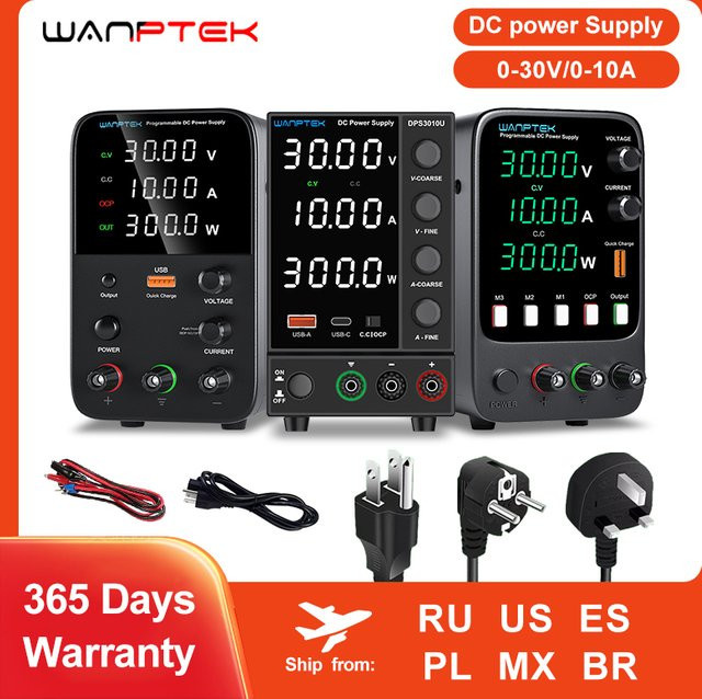 Wanptek Labor-DC-Netzteil in Schwarz mit USB-Schnellladung und einstellbarem Spannungsstrom (30 V/10 A, 60 V/5 A, 120 V/3 A) - Bild 1