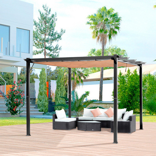 Outsunny Pergola aus Aluminium mit verstellbarem Stoffdach in Grau oder Braun, B/T/H: 400 x 300 x 223 cm - Bild 5
