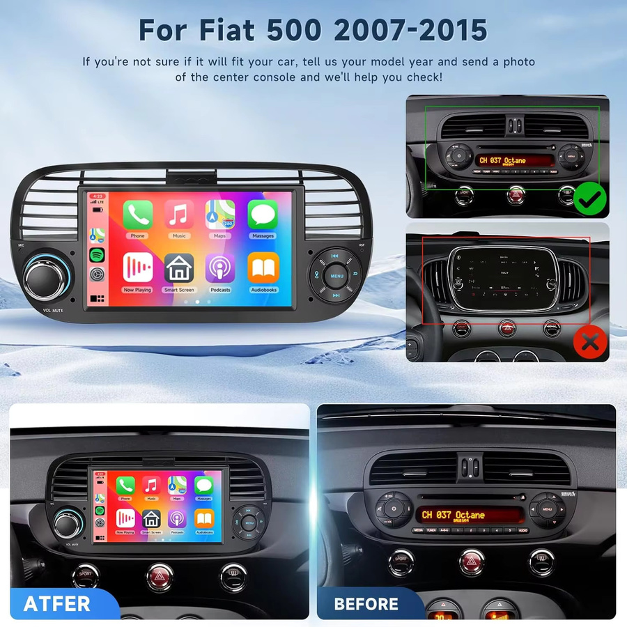 XFY 7-Zoll Autoradio für FIAT 500 (2007 - 2015) mit GPS-Navigation, Android Auto, Apple CarPlay, 5G Wifi, Bluetooth und 360 Kamera in Schwarz - Bild 5