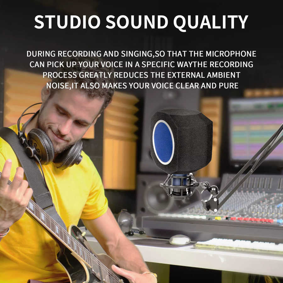 Depusheng pf8 Mikrofon Windschutz Pop Filter in Schwarz als professionelle Schallschutz Schutzhülle für Kondensatormikrofone im Studio - Bild 4