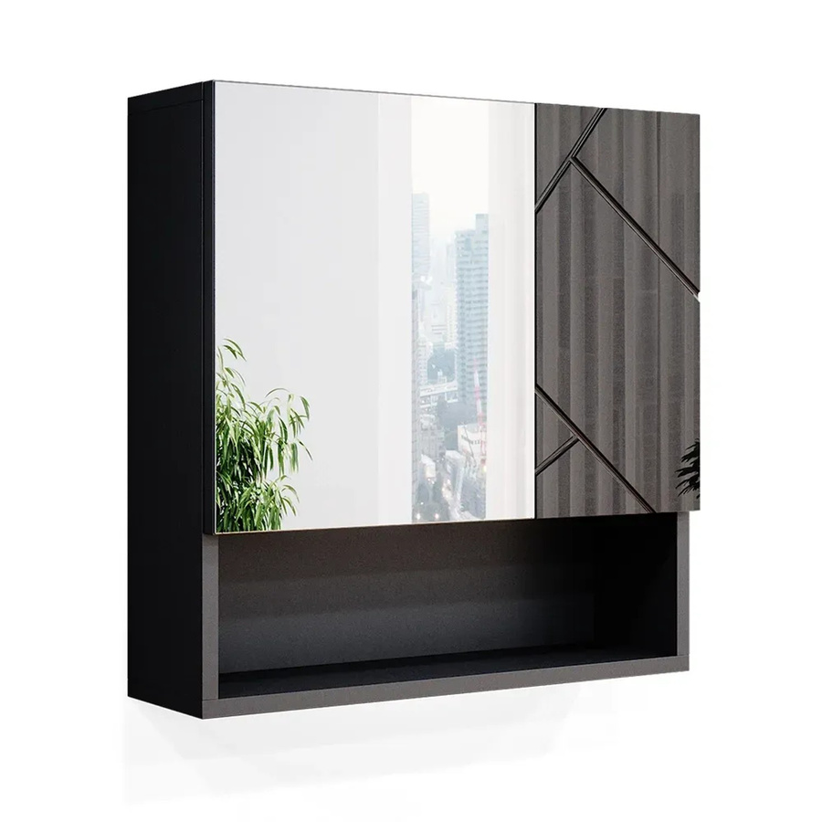 Vicco Badspiegelschrank Irma in Anthrazit Hochglanz, B/H: 54 x 55 cm - Bild 3