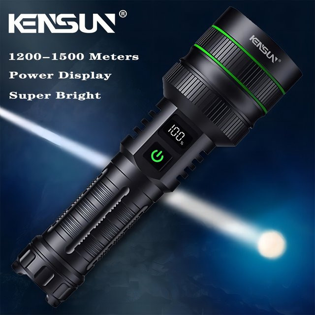 KENSUN LED-Taschenlampe mit Laternenfunktion, USB wiederaufladbar, Schwarz - Bild 1