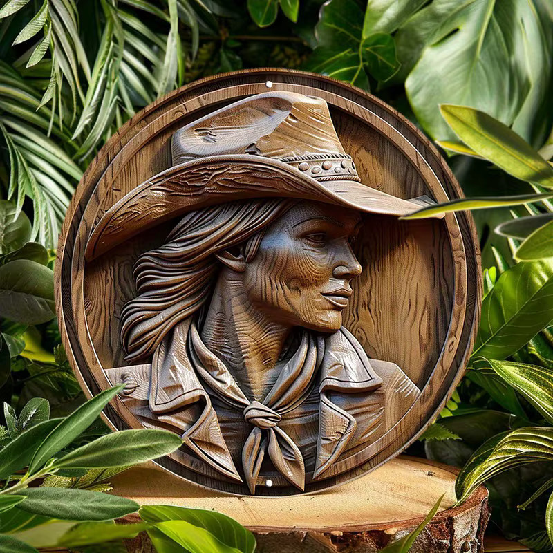 Potdemiel Rundes Cowboy-Kranzschild aus Aluminium in Braun mit 3D-Holzeffekt als Wanddekoration, Durchmesser: 20,3 cm - Bild 3