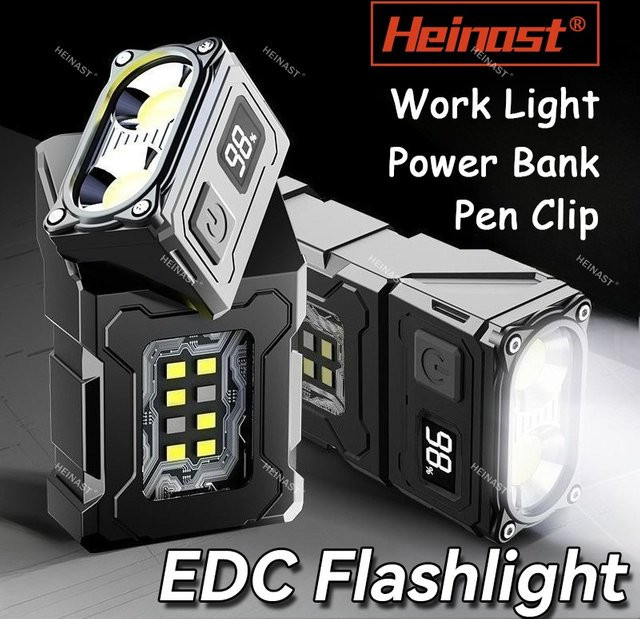 Heinast Mini COB LED Taschenlampe mit Magnet und Akku, Schwarz - Bild 1