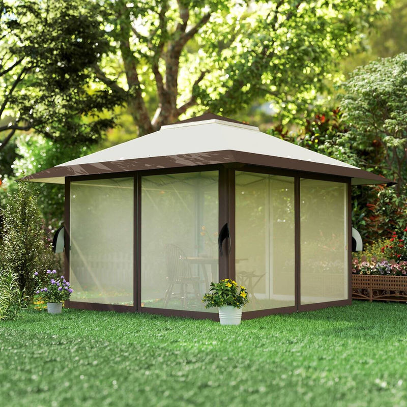 Outsunny Faltpavillon Beige mit Netzwänden und UV-Schutz 50+, B/H/L: 400 x 281 x 400 cm - Bild 6