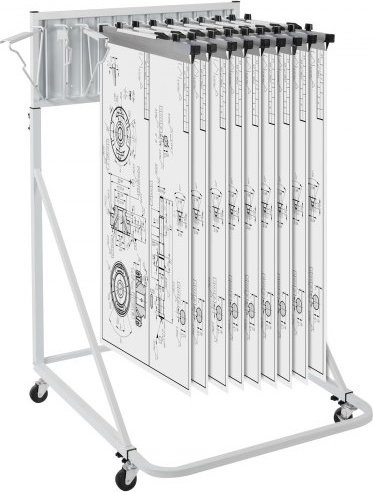 VEVOR Mobiles Blaupausen-Aufbewahrungsregal aus Metall in Weiß, Planhalter mit 12 Schwenkhalterungen, höhenverstellbar und mobil, B/T/H: 112,0 x 67,0 x 108,0 cm - Bild 1