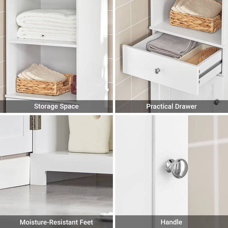 SoBuy BZR17 Badezimmer Hochschrank in Dunkelgrau mit 3 offenen Fächern, 1 Schublade und 1 Tür - Bild 4