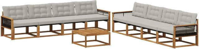 vidaXL Outdoor-Sofagarnitur aus Akazienholz mit Textilene und Kissen, Grau/Natur - Bild 1