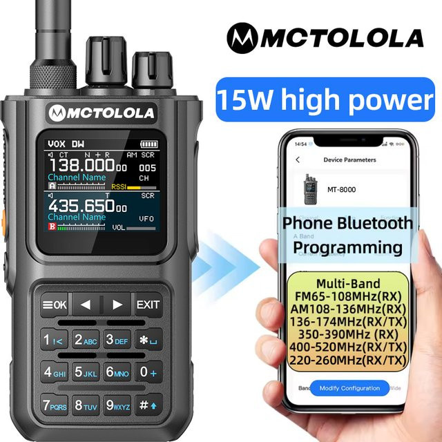 Motorola 15W Multiband Kabelloses Bluetooth Programmierbares Handfunkgerät in Schwarz für Amateurfunk, Wandern und Camping - Bild 1
