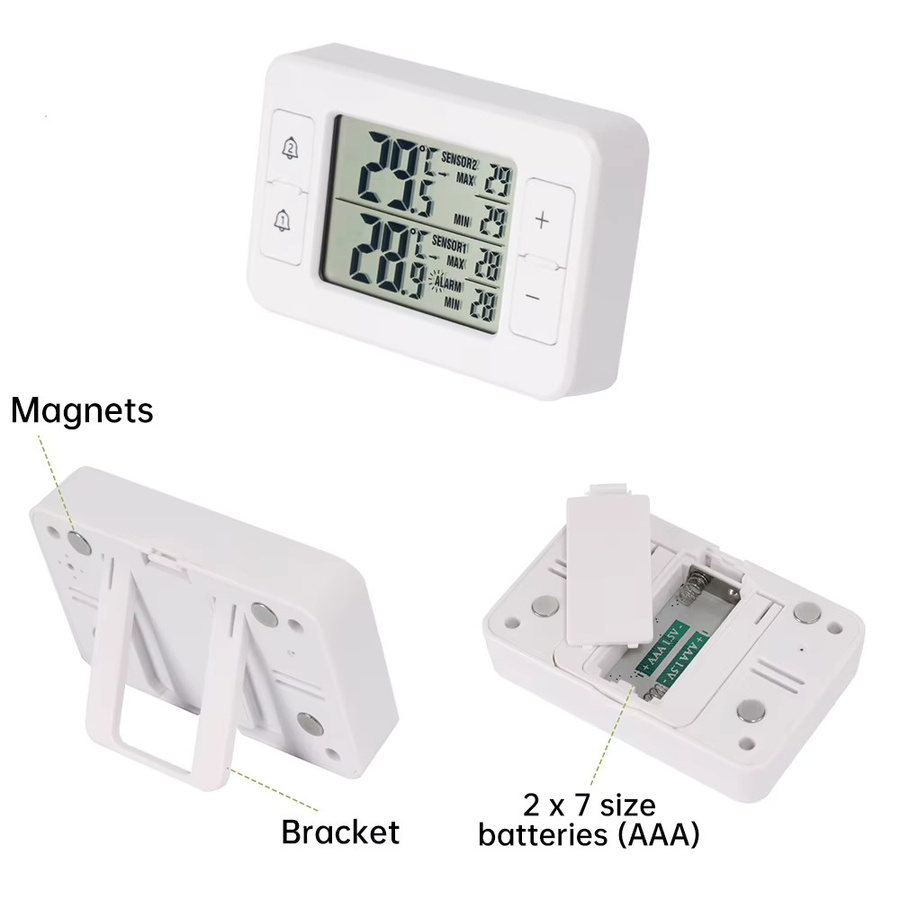 Voktta Drahtloses Übertragungsthermometer für Innen und Außen in Weiß mit Alarmfunktion für Kühlschrank und Gefrierschrank - Bild 3