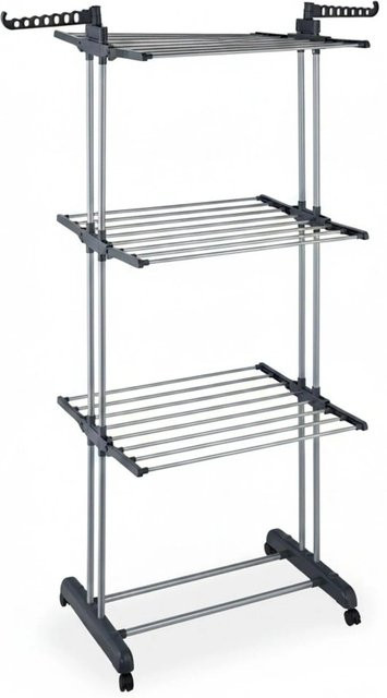 Relaxdays Wäscheständer Turm aus Eisen und Kunststoff, grau, rollbar und klappbar, B/T/H: 126 x 63,5 x 179 cm - Bild 1