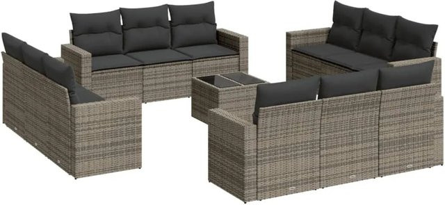 vidaXL 13-teilige Garten-Sofagarnitur aus Polyrattan mit Kissen in Grau - Bild 1