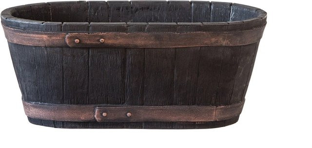 BigDean Pflanzkübel in Weinfass-Optik aus Kunststoff, Oval, Braun, B/T/H: 31 x 58 x 24 cm - Bild 1