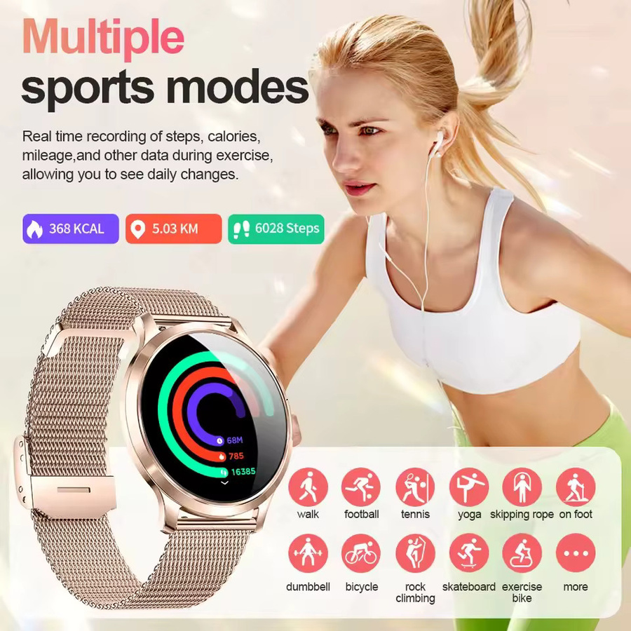 GUHUAVMI Smartwatch, Schwarz, Roségold, Milanaise, Unisex - Bild 4