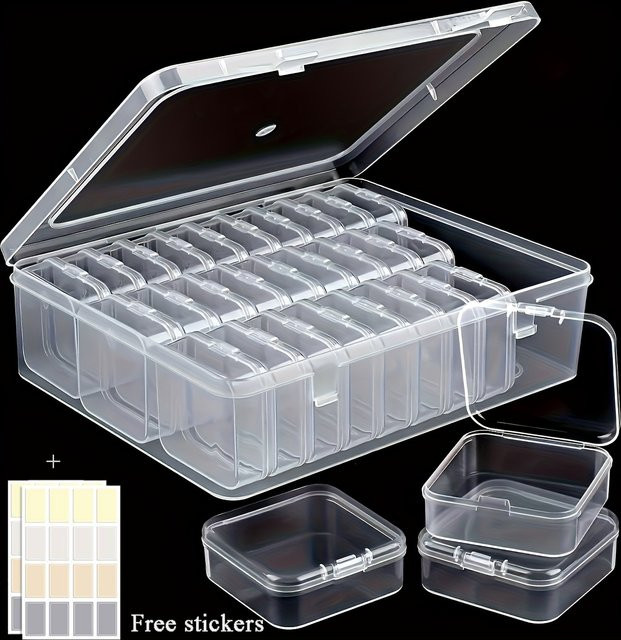 Transparente Kunststoff-Aufbewahrungsbox mit 14/30 Gittern, stapelbarer Organizer für Perlen, Schmuck und Kunsthandwerk inklusive Aufkleber, B/T/H: 30,0 x 22,5 x 14,0 cm - Bild 1
