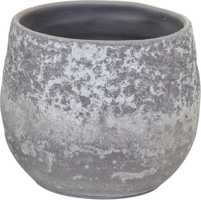 A.H.G. Keramiktopf Rustic Glasiert Rund Bauchig in Grau mit Steinoptik, Höhe: 17 cm, Breite: 17 cm, Tiefe: 17 cm - Bild 1