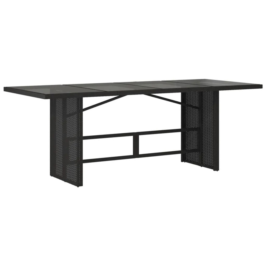 vidaXL Gartentisch aus PE-Rattan mit Glasplatte in Schwarz, B/T/H: 190 x 80 x 75 cm - Bild 2