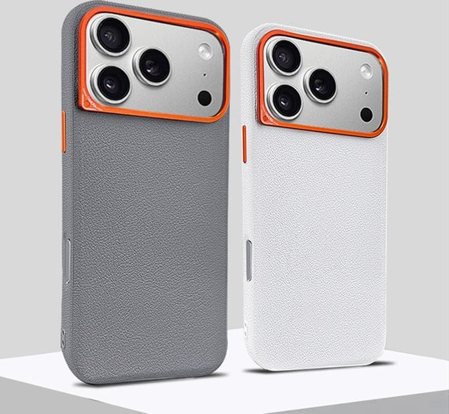 Luxuriöse Leder-Handyhülle für Apple iPhone 17 Pro Max und iPhone 17 Pro in Orange mit stoßfester harter Rückseite und großem Kameraobjektivring - Bild 1