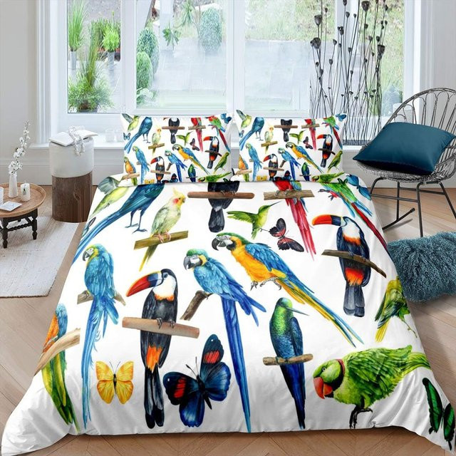 Buntes Papageien Bettwäsche Set von Flylo mit 3D Digitaldruck, Mikrofaser, Mehrfarbig, B/H: 90 x 200 cm - Bild 1
