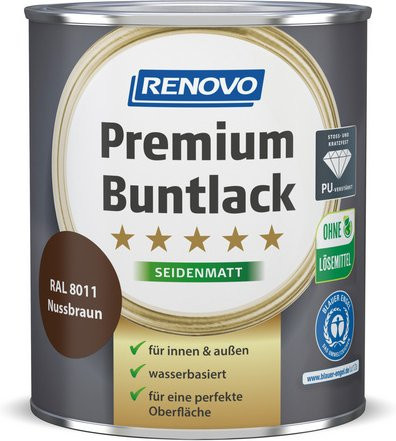 RENOVO Buntlack für Holz in Braun, wasserbasiert, wetterfest und kratzfest, satin-matt, 0,75 l - Bild 1