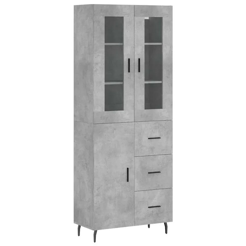 Vidaxl Vitrinenschrank Modern in Beton Grau aus Holzwerkstoff und Metall, B: 69,5 cm, T: 34 cm, H: 180 cm - Bild 2