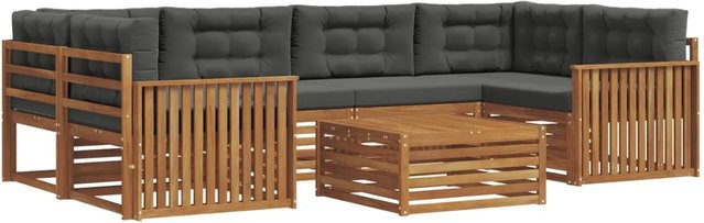 vidaXL Outdoor-Sofagarnitur 8-teilig aus Akazienholz mit Kissen in Anthrazit und Natur - Bild 1