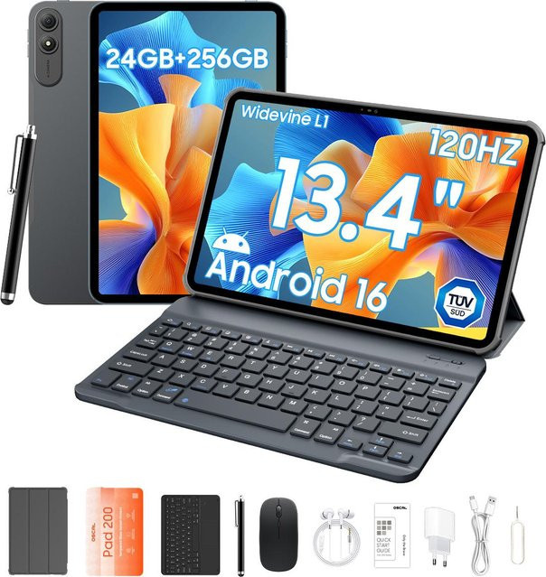 OSCAL Pad 200 Tablet mit 13,4 Zoll Full-HD+ Display, Android 16, 256GB ROM, 24GB RAM, grau - Bild 1