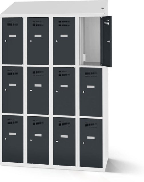 rotstahl Fächerschrank mit 12 Fächern und Ladefunktion, Korpus lichtgrau und Front anthrazit, B: 120 cm, H: 200 cm - Bild 1