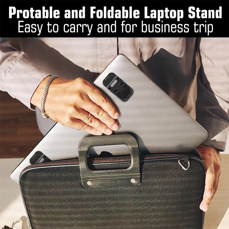 HAPPORIA Mini Faltbarer Laptop-Ständer in Schwarz, 2 Stück Tragbare Laptop-Riser mit Selbstklebender Befestigung, Verstellbare Kühlständer für MacBook und Schreibtisch - Bild 4