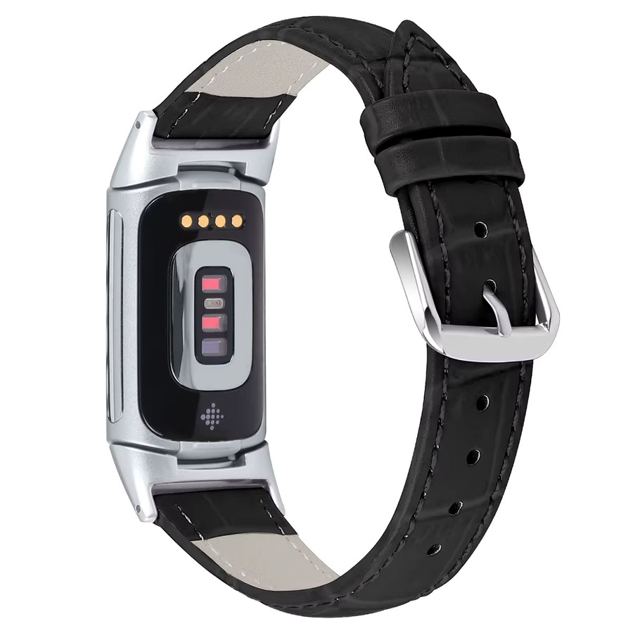Smartwatch-Armband Leder, Schwarz, Unisex, für Fitbit Charge 5 6 - Bild 1