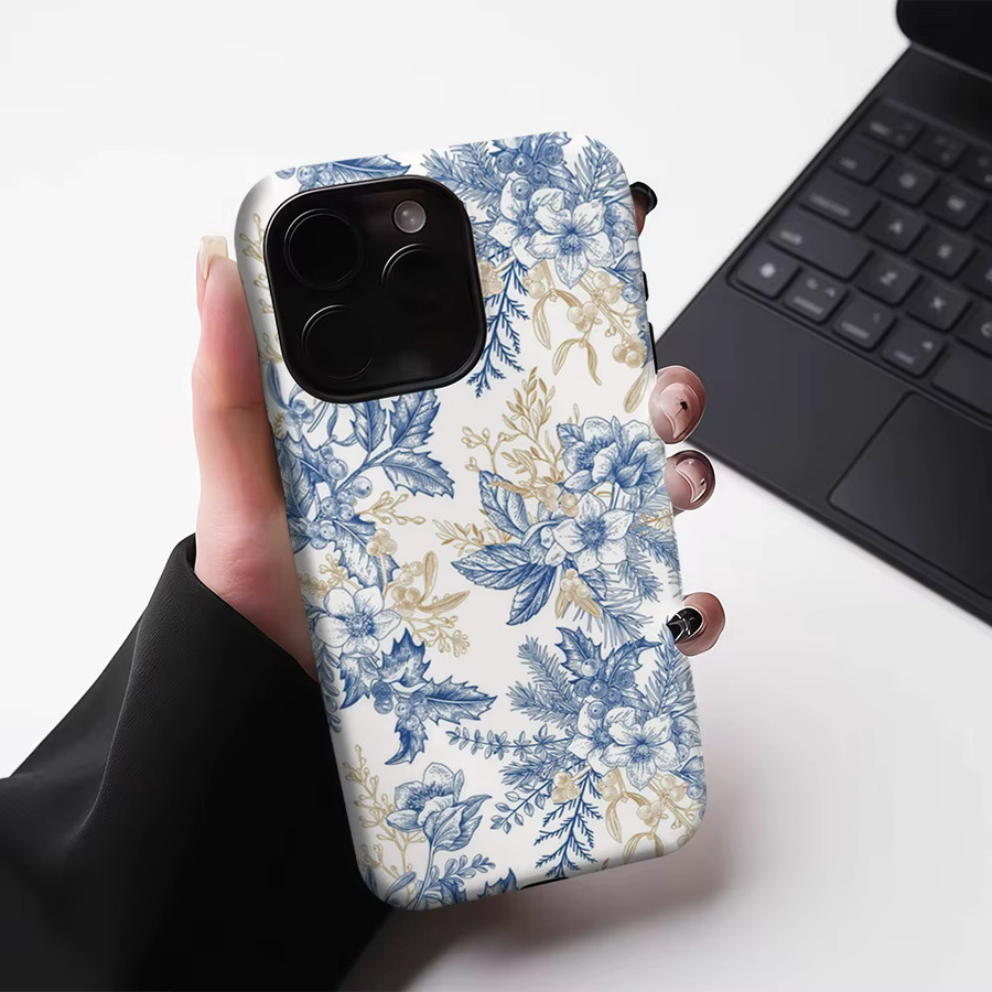 Blue Bloom Magnetische Handyhülle für iPhone 17 16 15 14 13 Pro Max Plus, Robuste Doppel-Schicht-Hülle, Blau - Bild 3