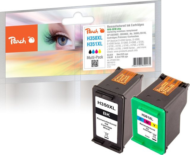 Peach HP 350 XL und 351 XL Tintenpatronen Set in Schwarz und Multicolor, wiederaufbereitet, passend für HP DeskJet D 4200 und HP DeskJet D 4260 - Bild 1